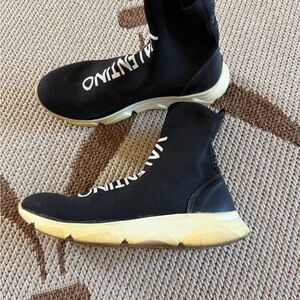 Valentino Black Knit Sock Sneakers with Cream Sole